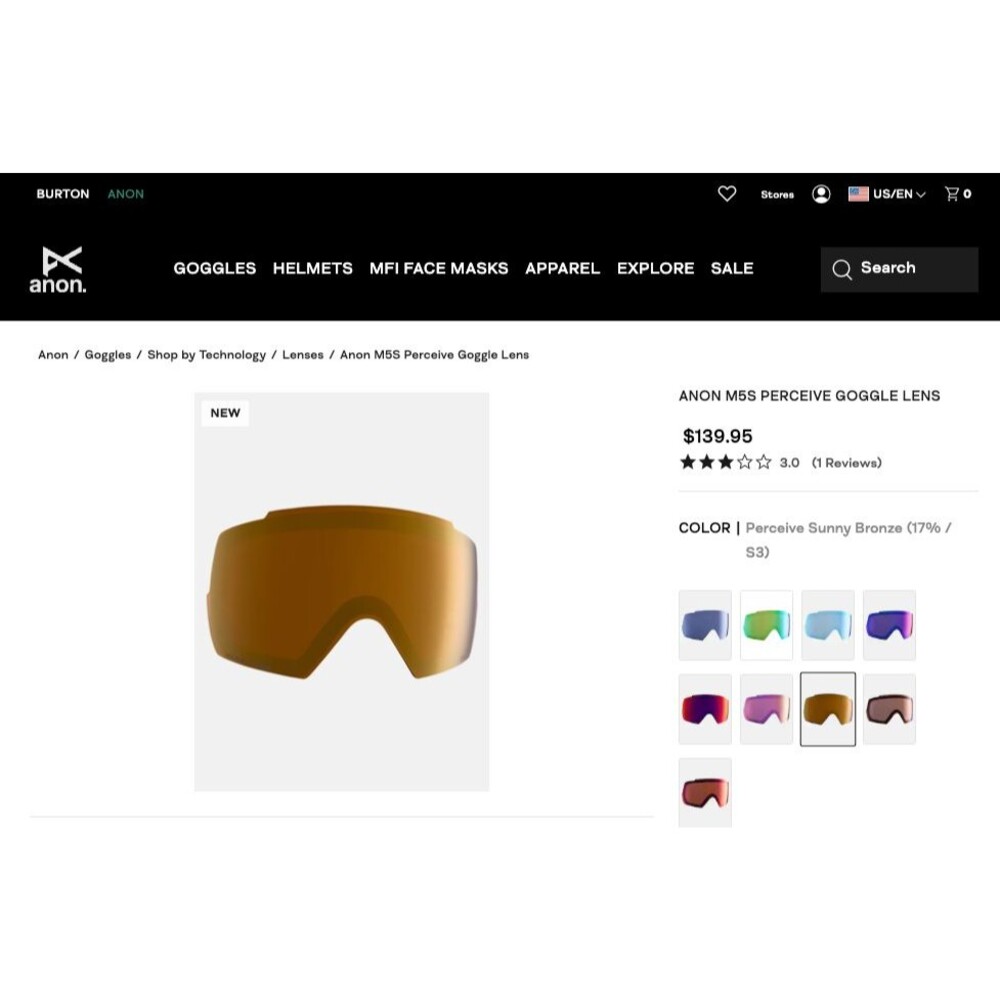 Brand New Anon M5S Perceive Goggle Lens- Perceive Sunny Bronze (17% / S3)